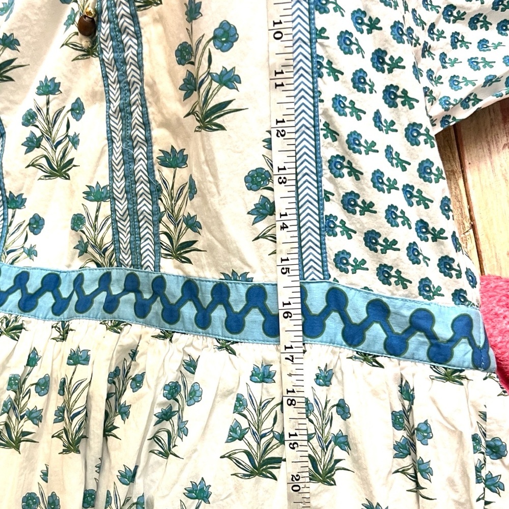 Philosophy Rep.,Blue Floral,Boho, Cotton Peasant Dress, Beaded Tassel, Size XL - Picture 12 of 13